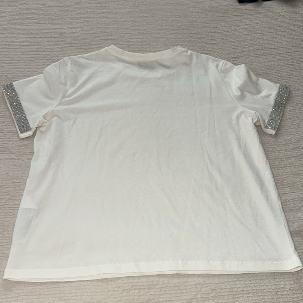 NWOT Zara White TShirt with bling Women's Top size L - Picture 5 of 6